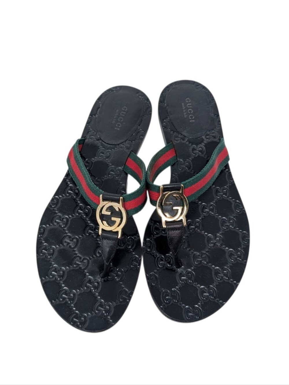 Gucci Black Lifford Web Interlocking G GG Thong Flip Flop Sandals Size EU 39
